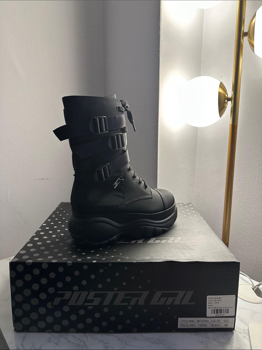 Dolls Kill Black Chunky Platform Combat Boots with Straps - Picture 2 of 5